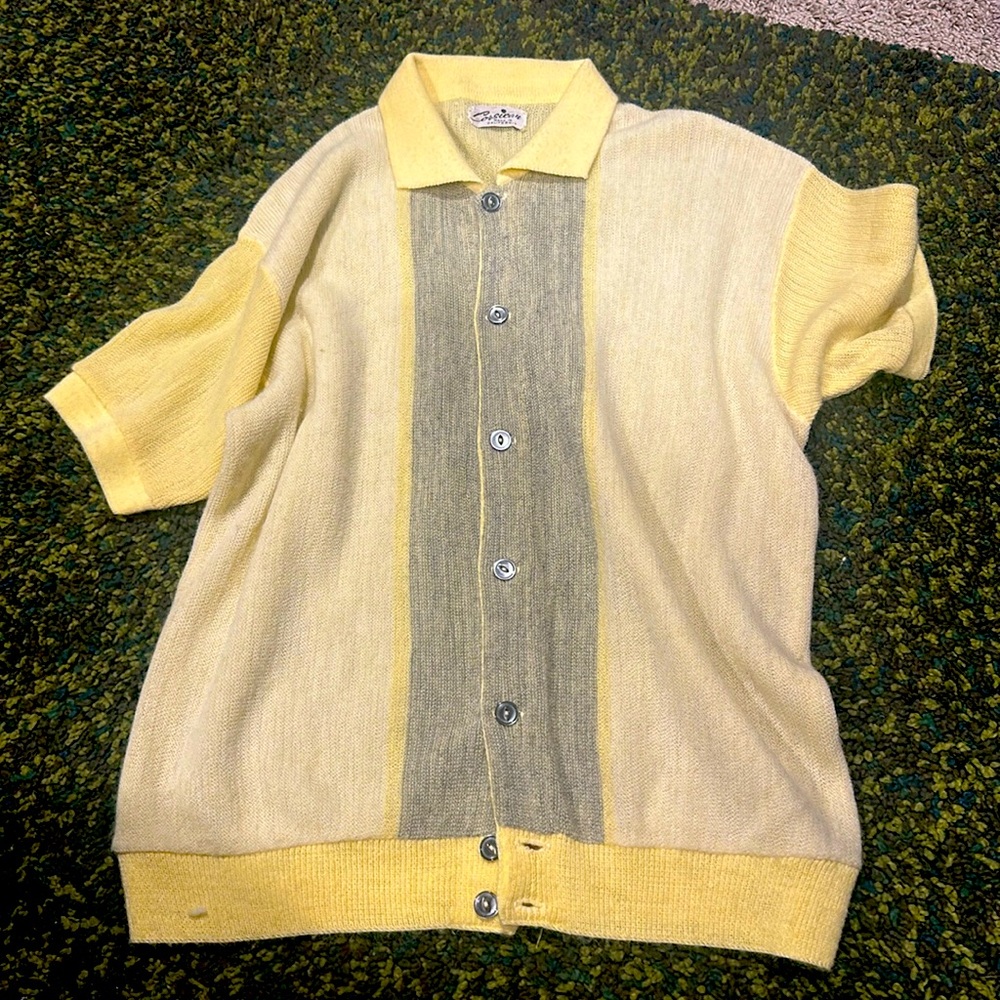 Vintage 60s Corsicar California USA Made Pastel Knit Button Front Polo S…